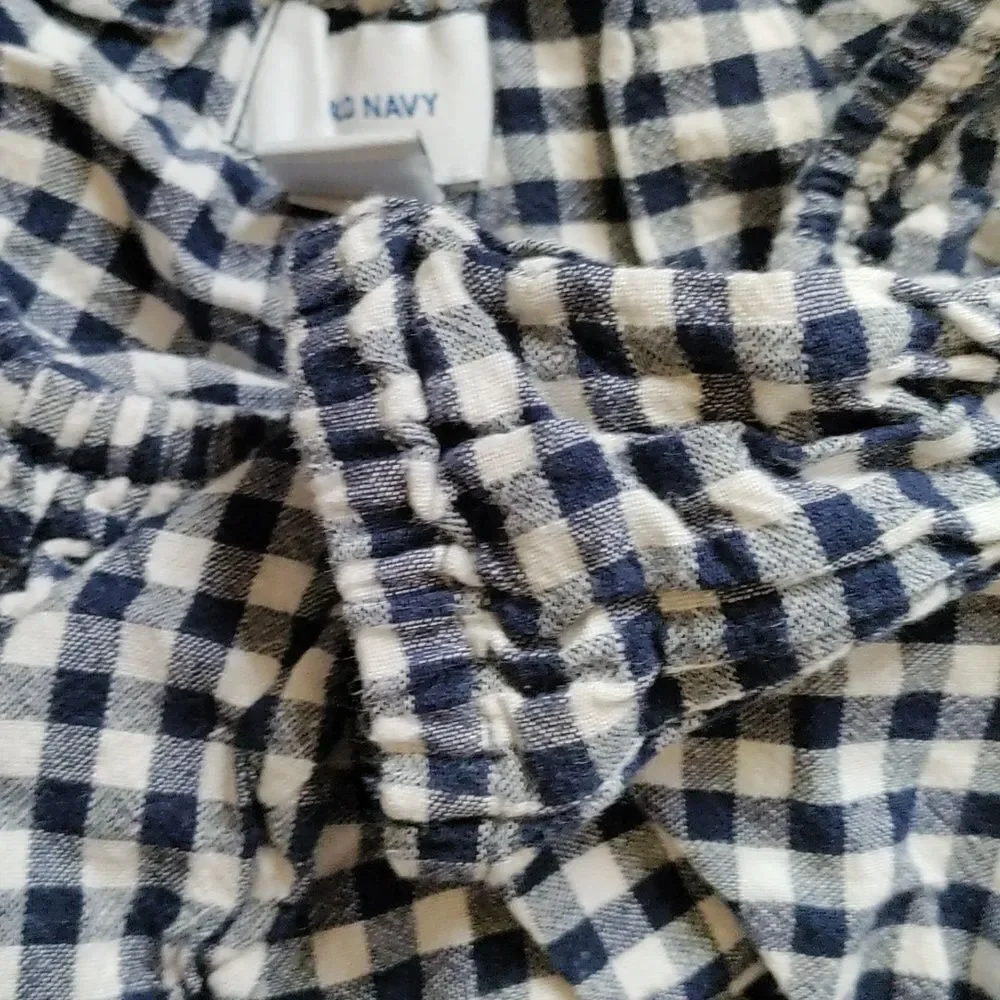 Old Navy long sleeve 2T gingham shirt navy blue white cotton spring summer